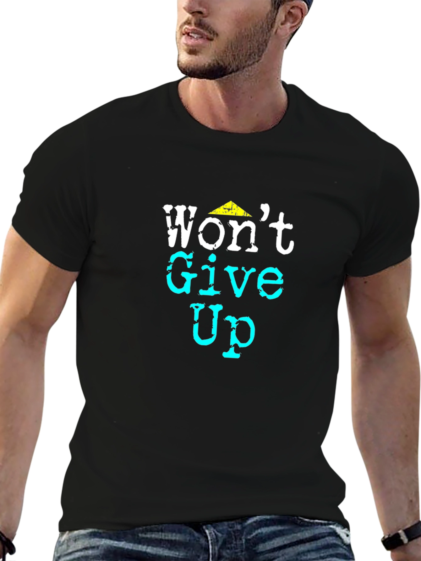 Camiseta Negra con Diseño Motivacional Wont Give Up