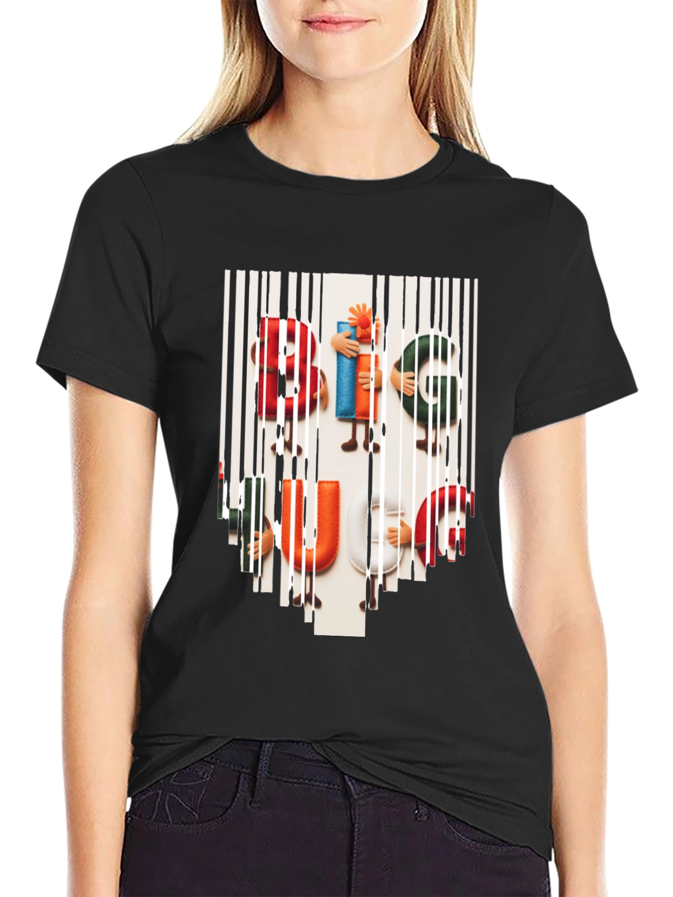 Camiseta Hombre Negra Estampada Big Hug