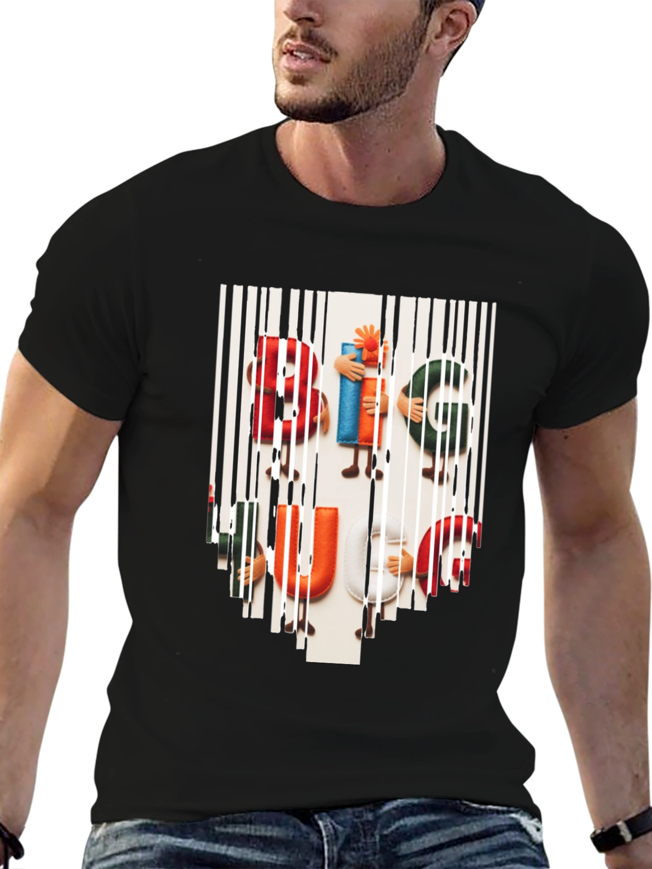 Camiseta Hombre Negra Estampada Big Hug