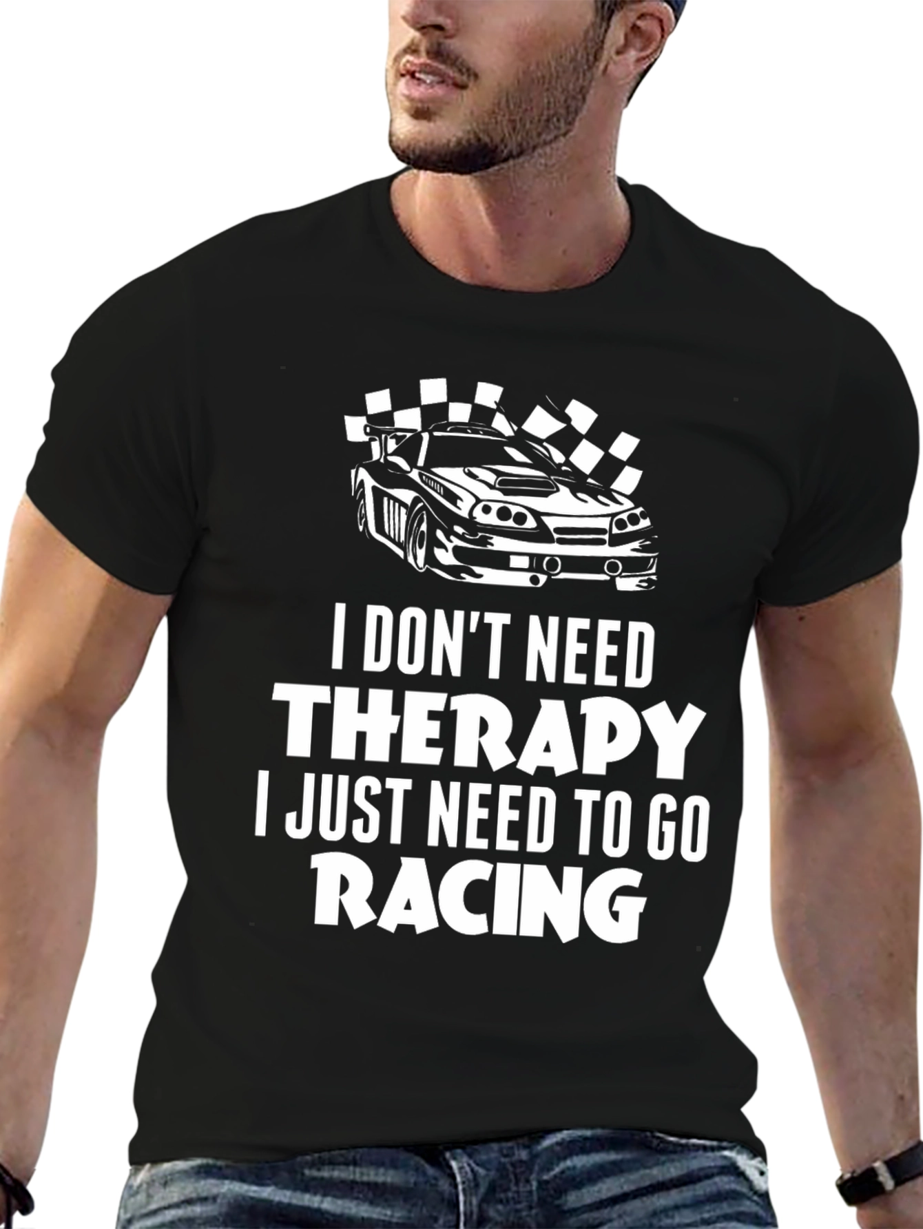 Camiseta Negra Racing: Sin Terapia ¡Solo Carreras!