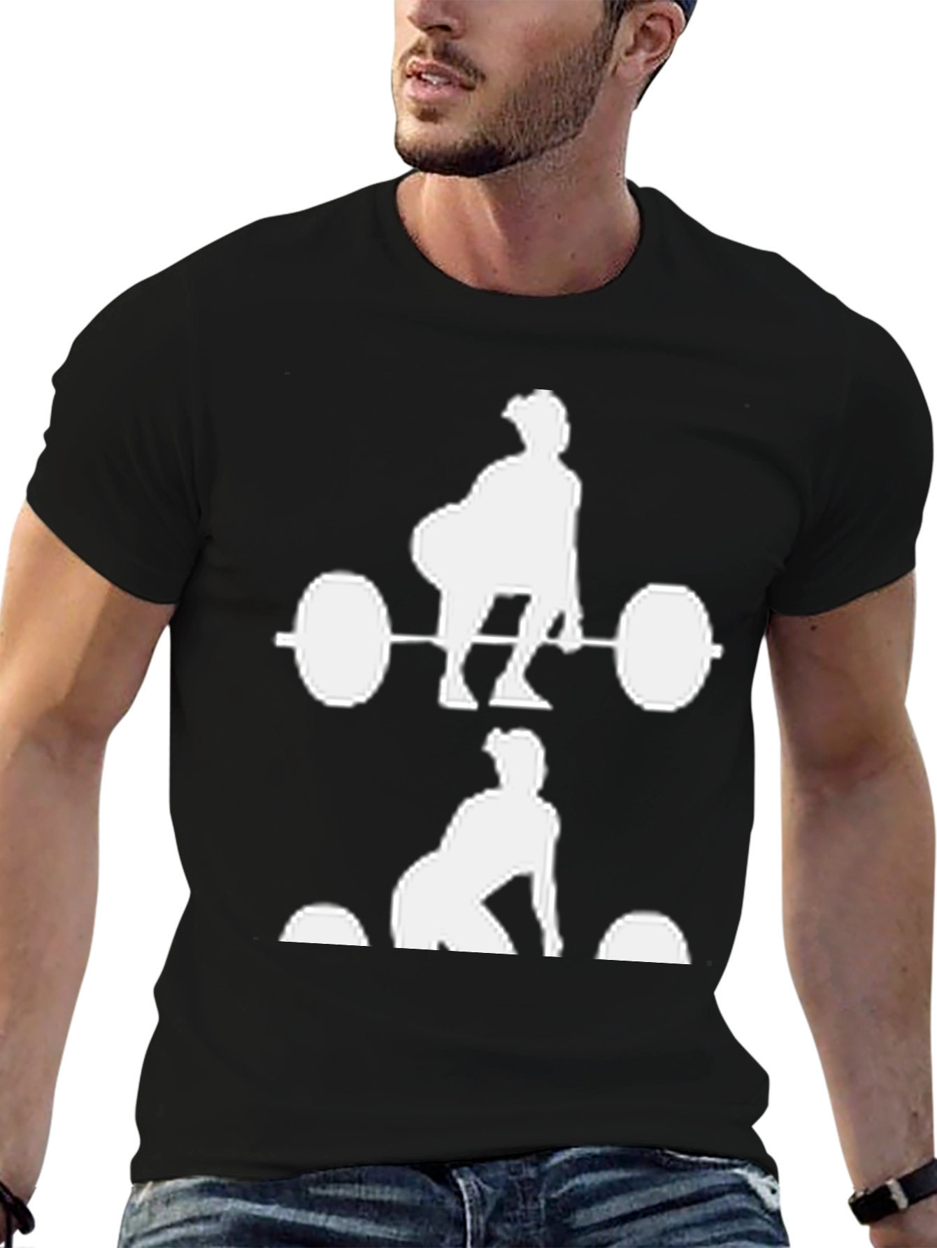 Camiseta Negra con Diseño de Levantamiento de Pesas
