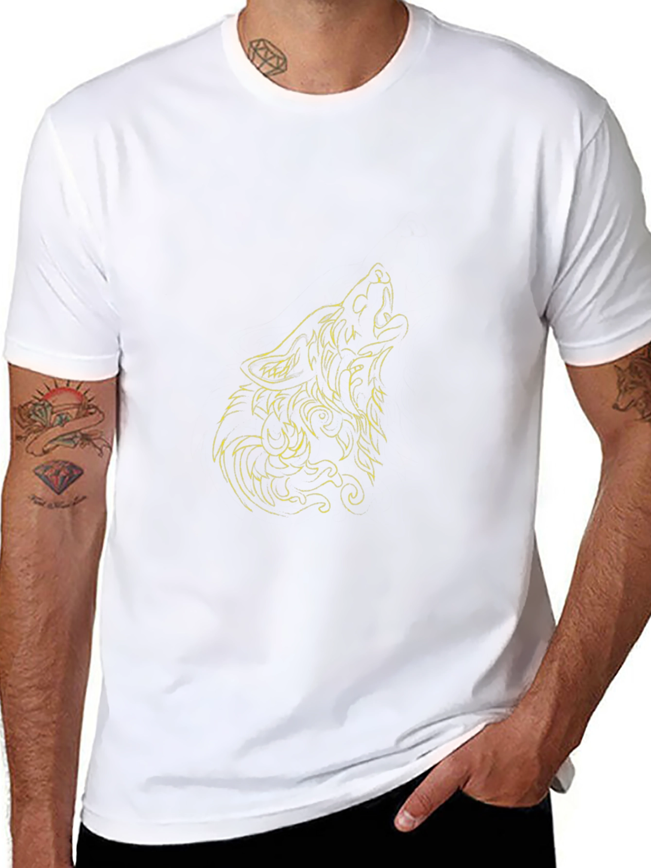 Camiseta Negra Hombre Lobo Aullando Diseño Único