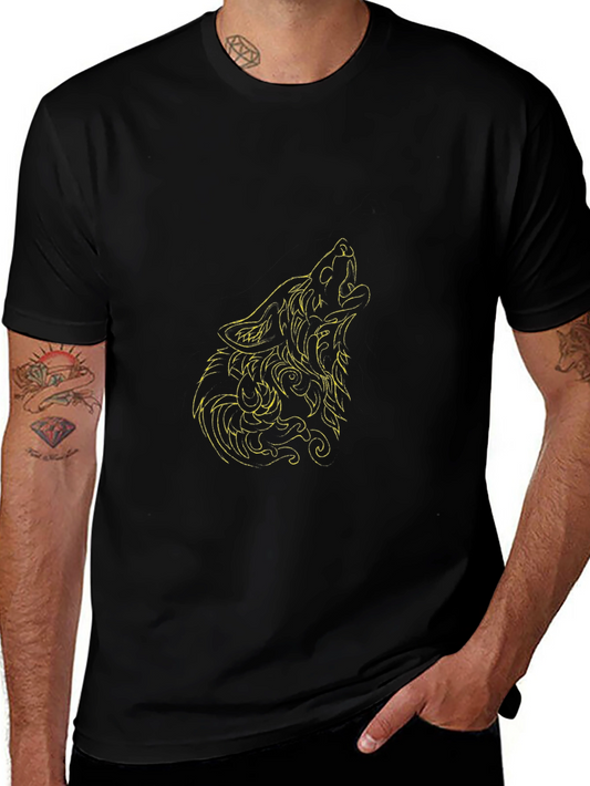 Camiseta Negra Hombre Lobo Aullando Diseño Único