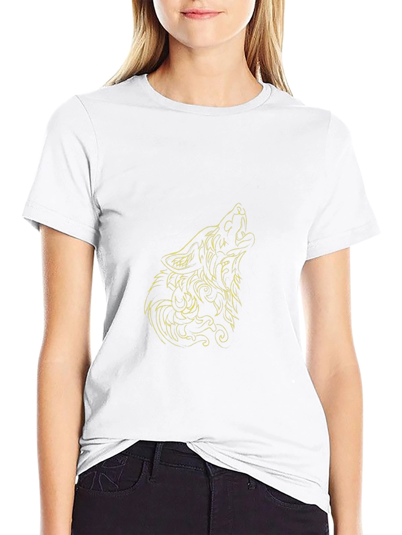 Camiseta Negra Hombre Lobo Aullando Diseño Único