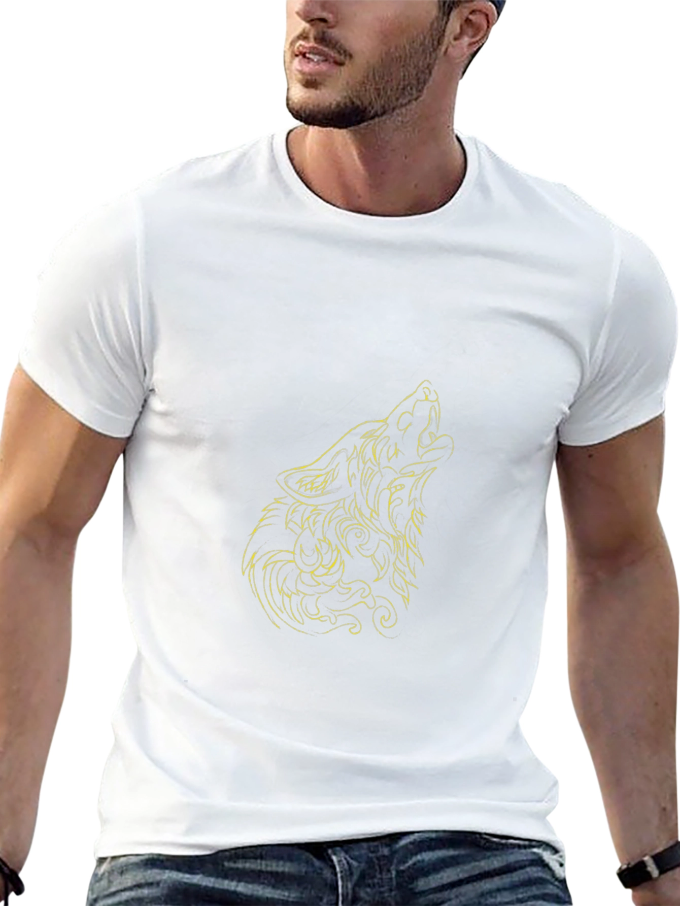Camiseta Negra Hombre Lobo Aullando Diseño Único