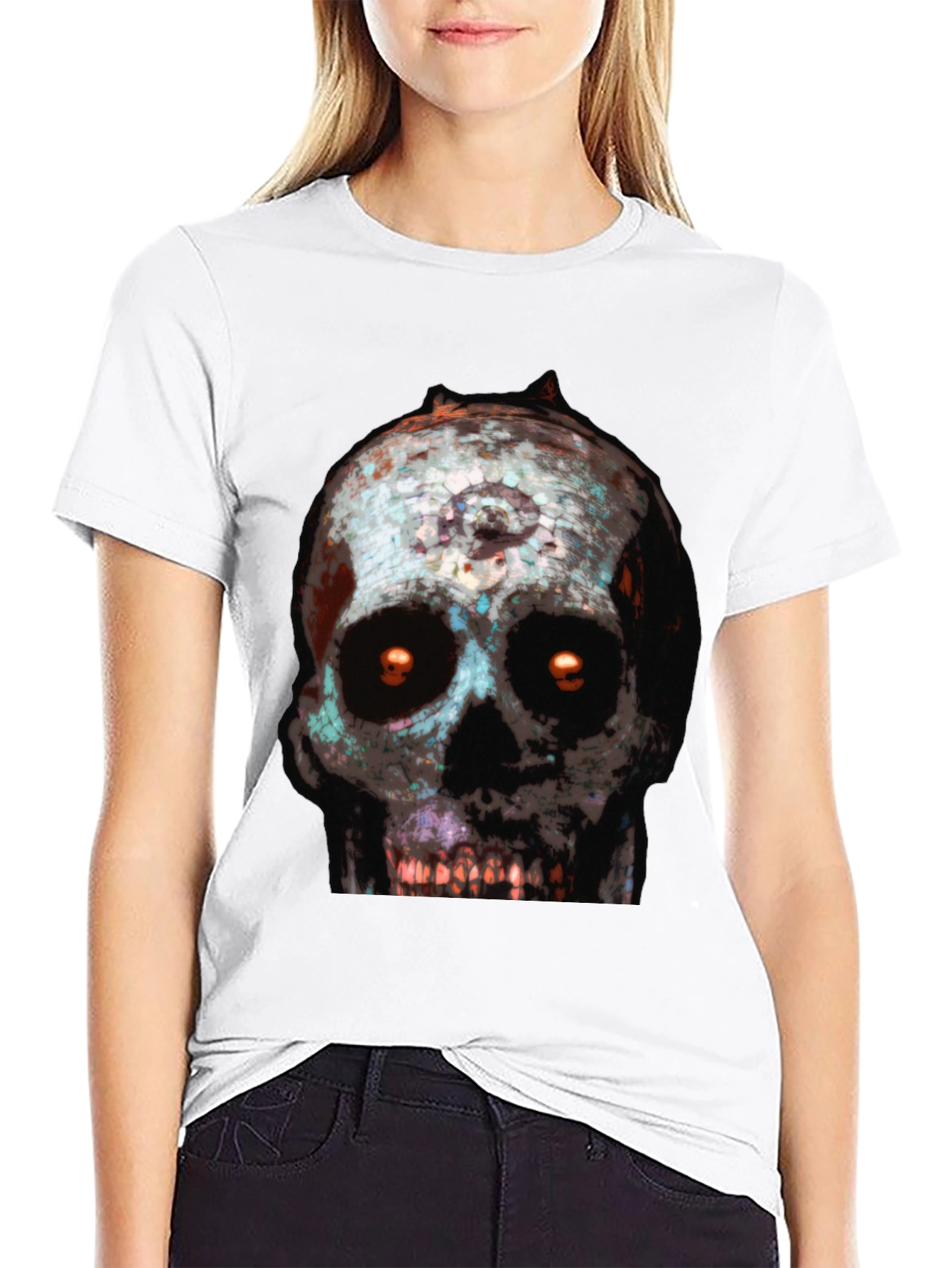 Camiseta Negra con Estampado de Calavera Terrorífica