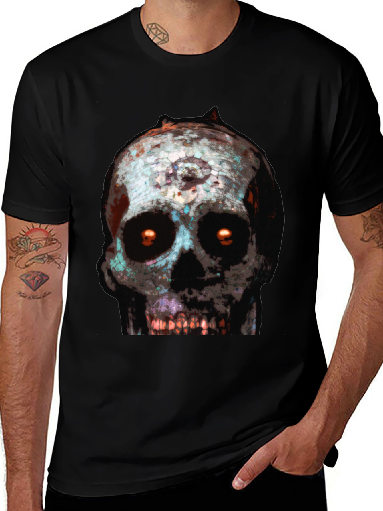 Camiseta Negra con Estampado de Calavera Terrorífica