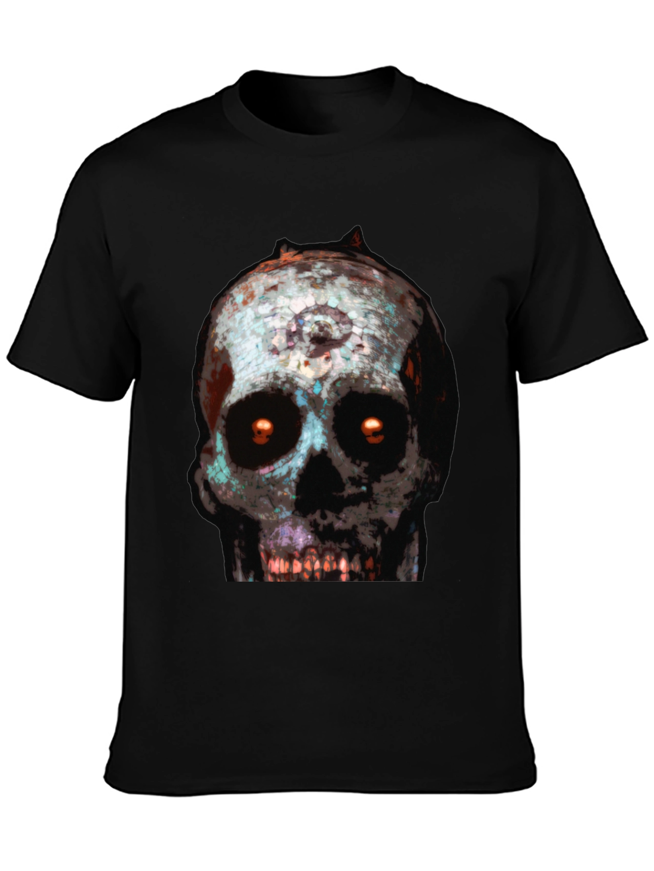 Camiseta Negra con Estampado de Calavera Terrorífica