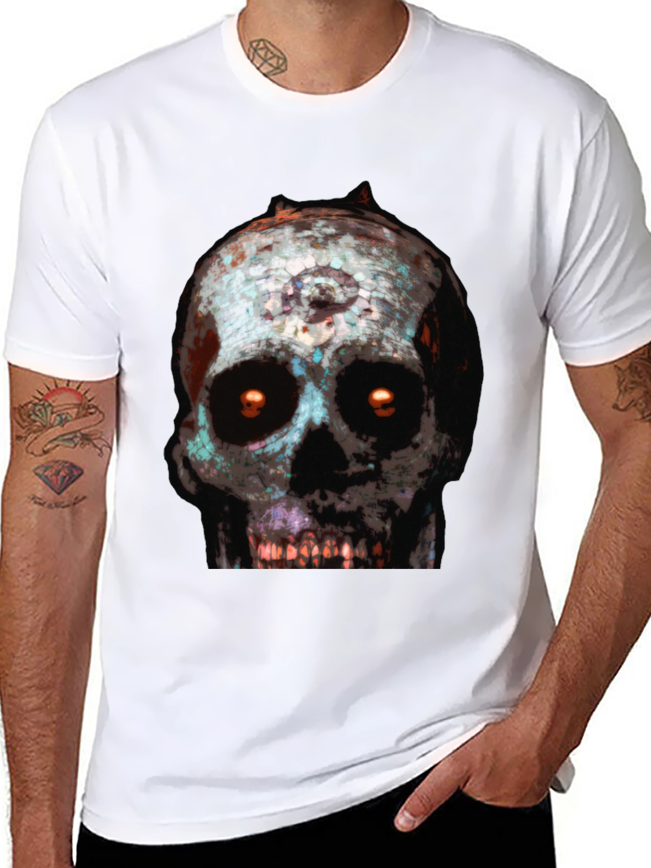 Camiseta Negra con Estampado de Calavera Terrorífica