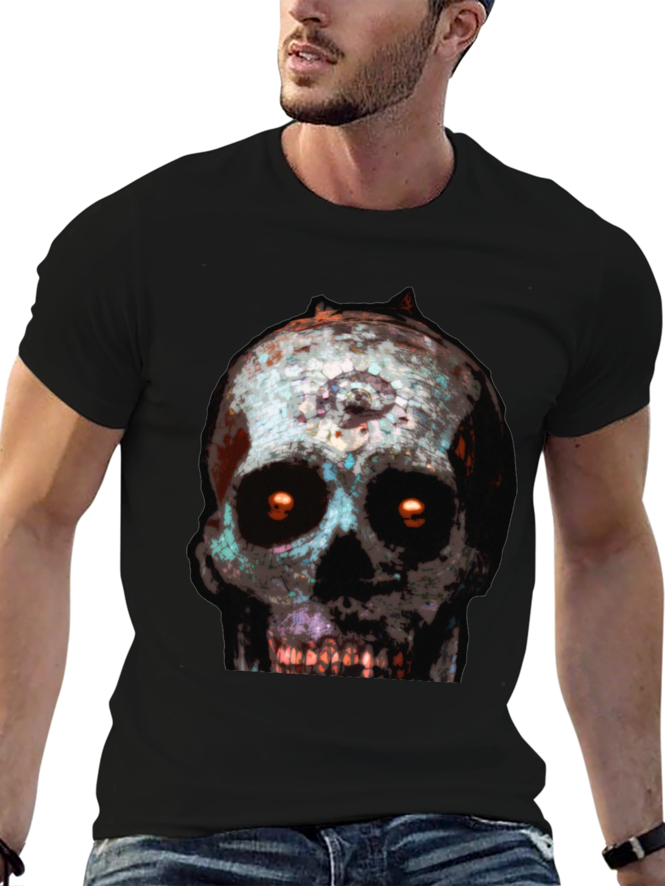 Camiseta Negra con Estampado de Calavera Terrorífica