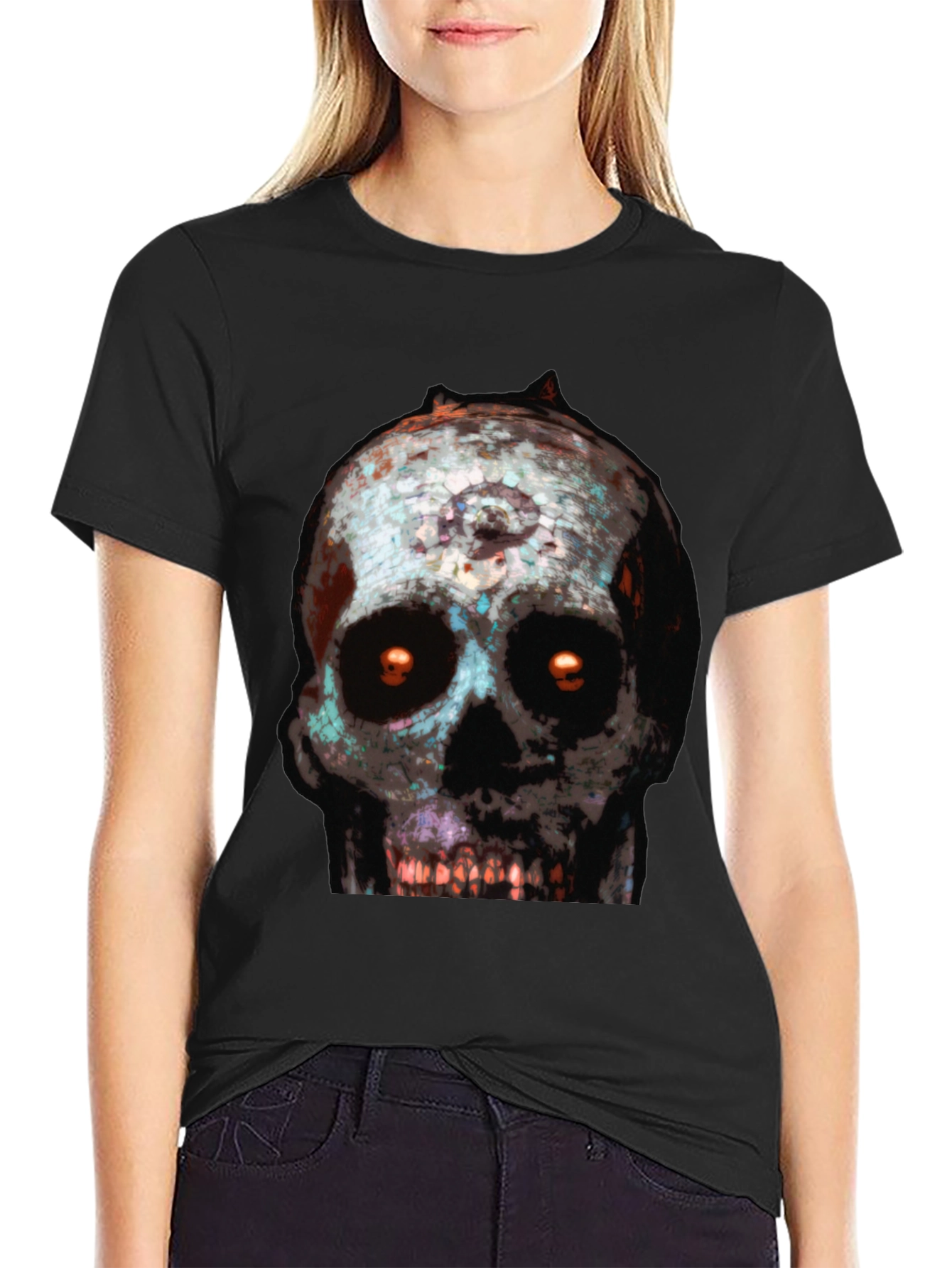 Camiseta Negra con Estampado de Calavera Terrorífica