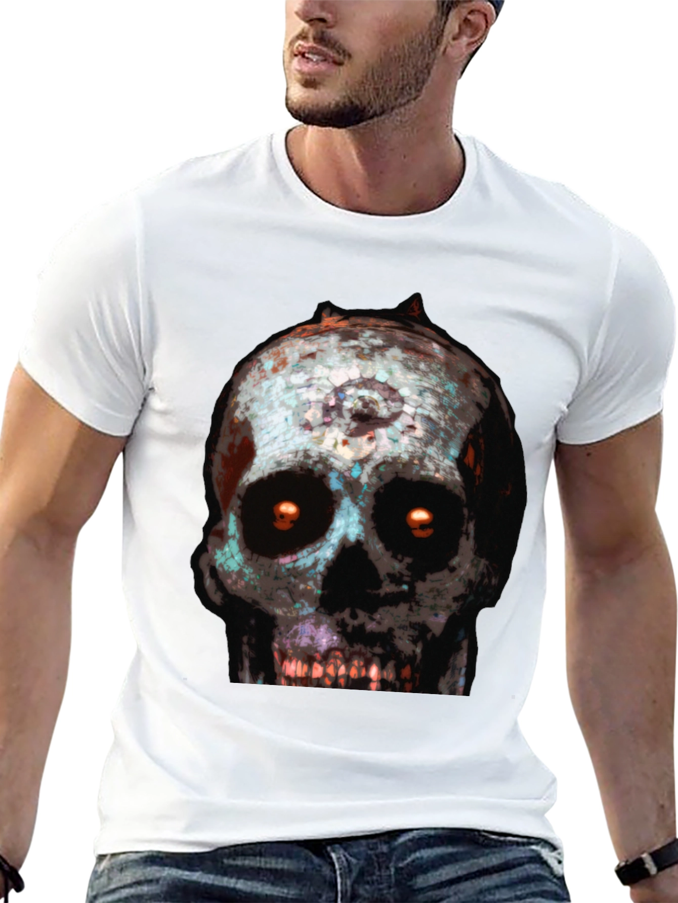 Camiseta Negra con Estampado de Calavera Terrorífica