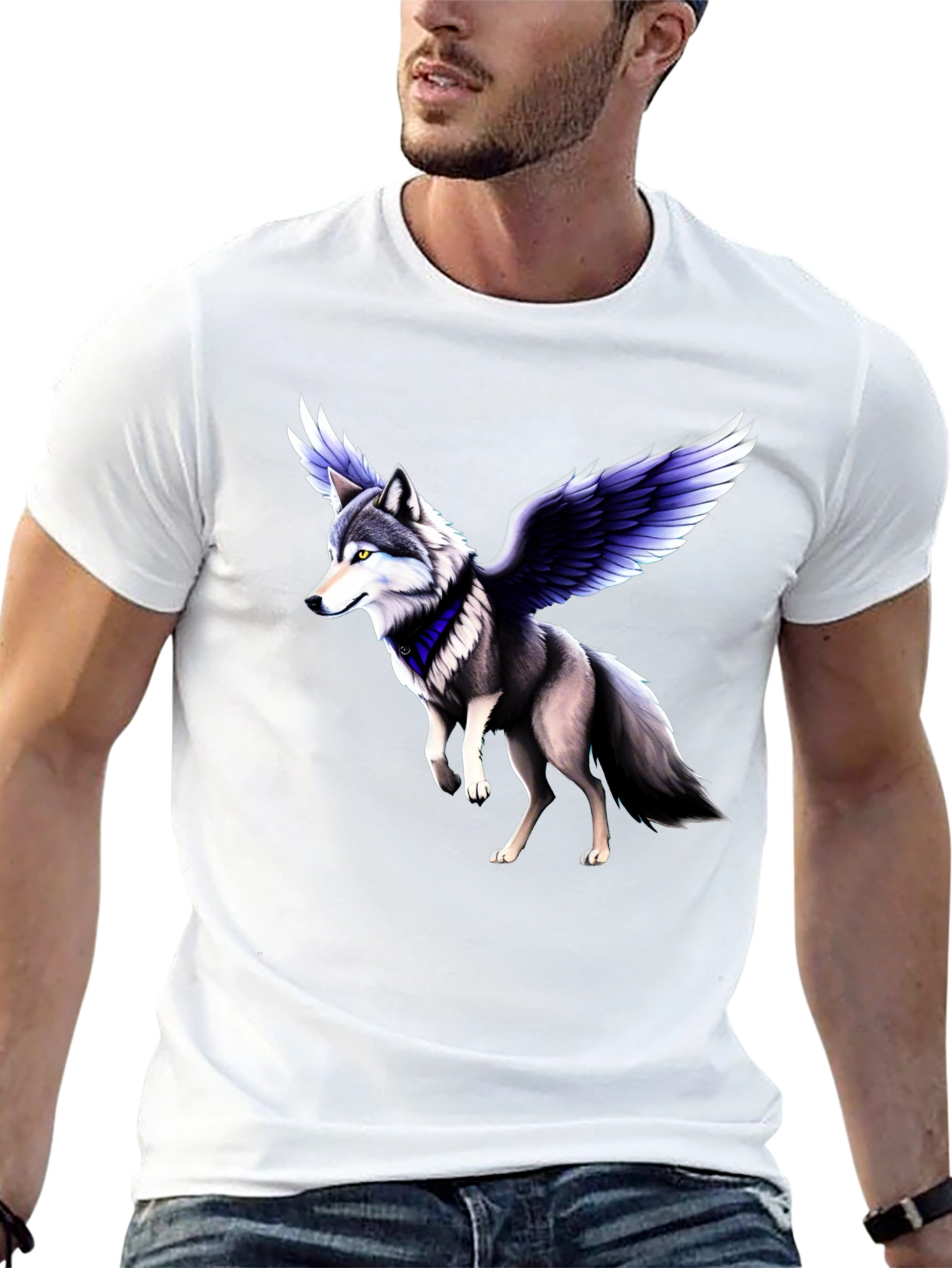 Camiseta Negra con Diseño de Lobo Alado