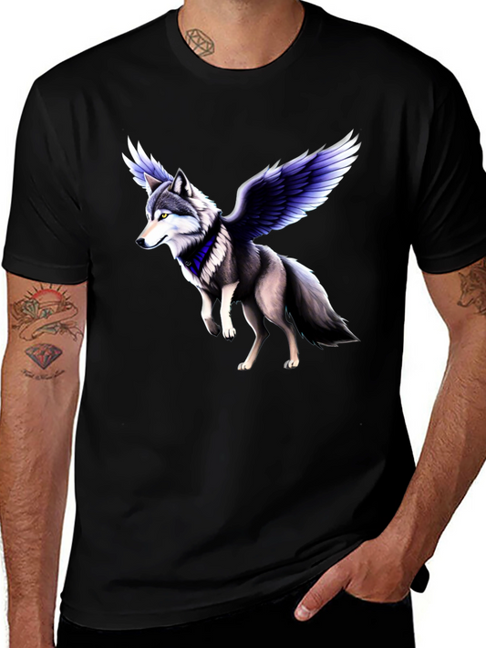 Camiseta Negra con Diseño de Lobo Alado