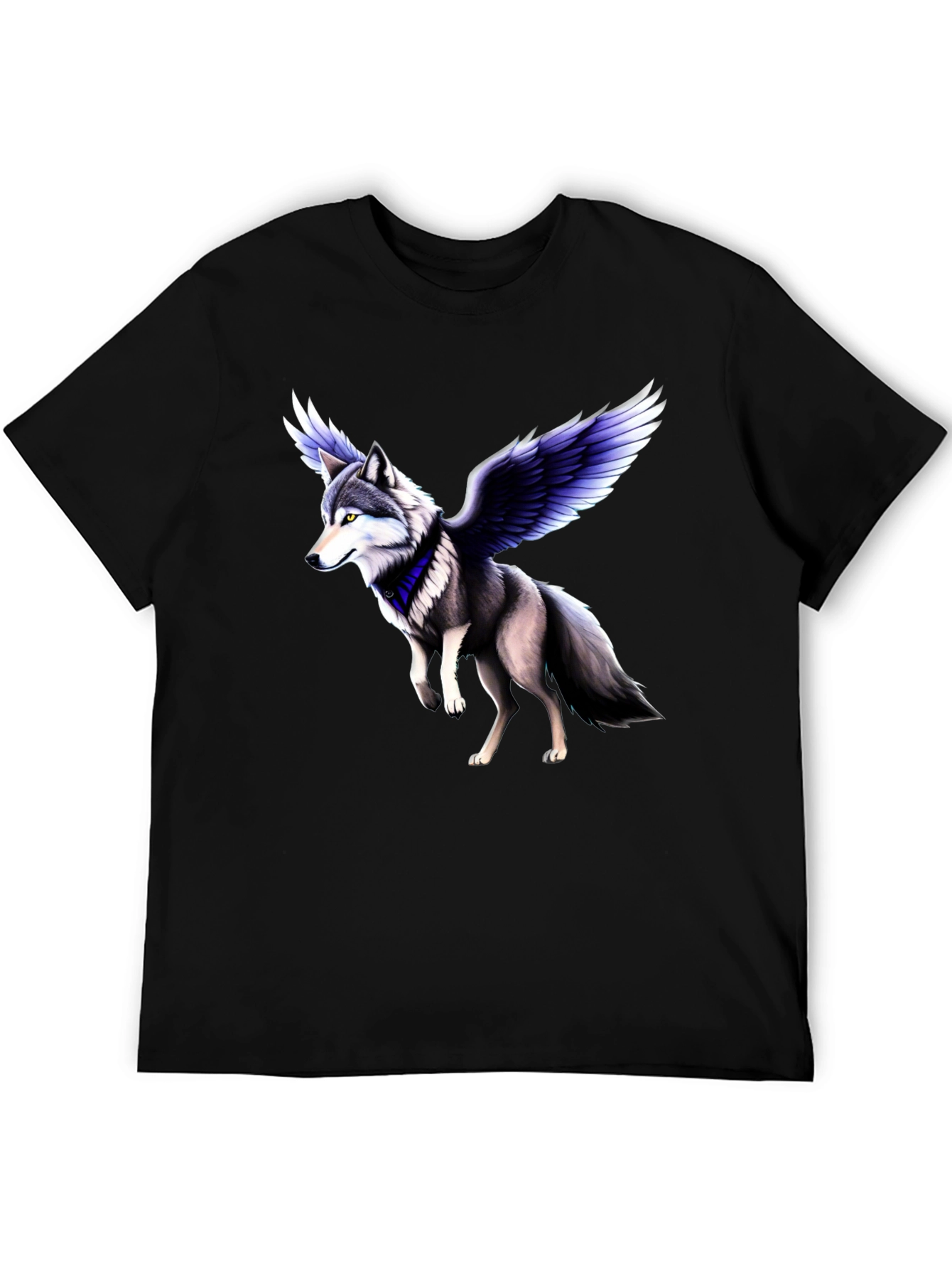 Camiseta Negra con Diseño de Lobo Alado