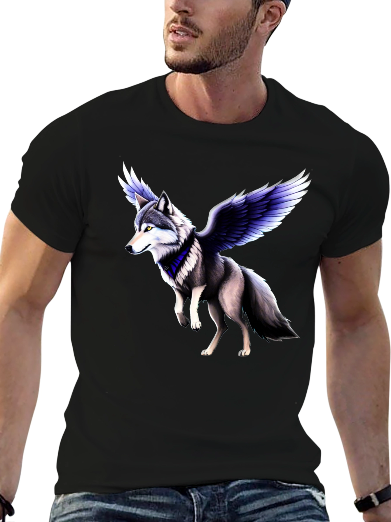 Camiseta Negra con Diseño de Lobo Alado