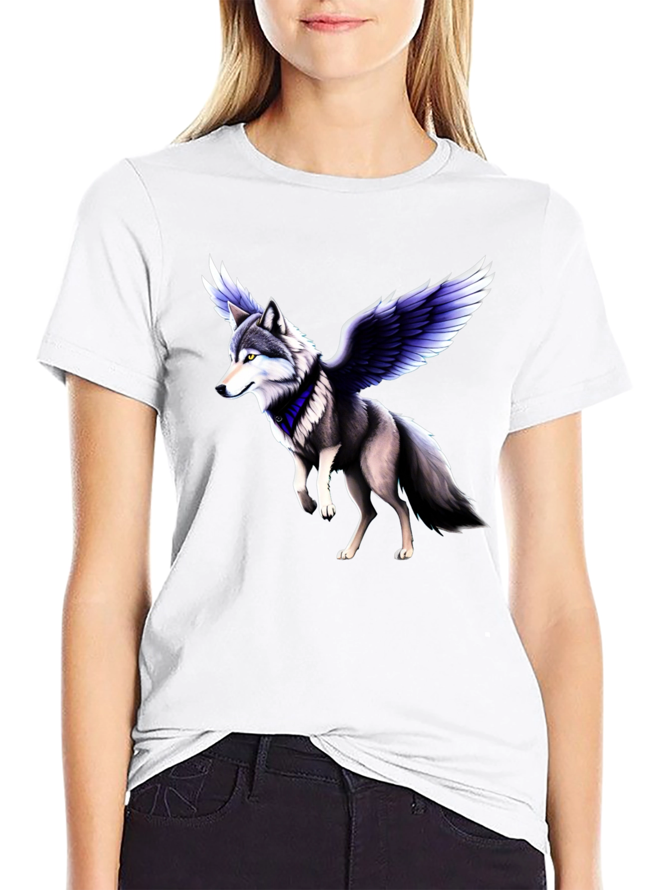 Camiseta Negra con Diseño de Lobo Alado