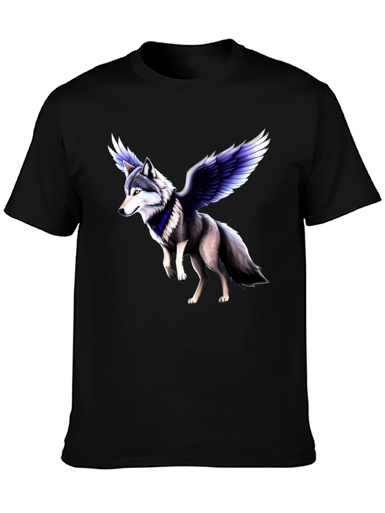 Camiseta Negra con Diseño de Lobo Alado