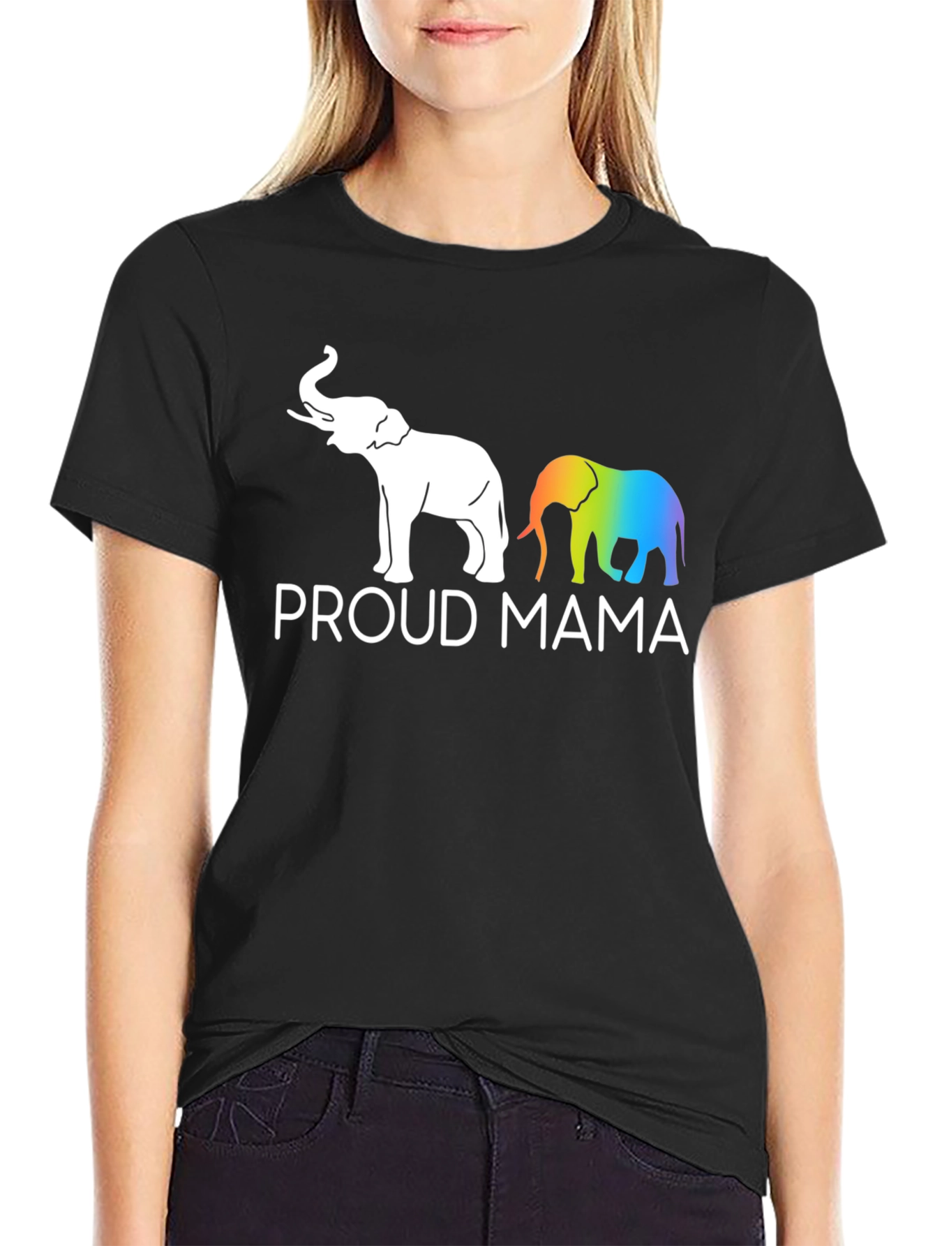 Camiseta Negra Proud Mama Elefantes