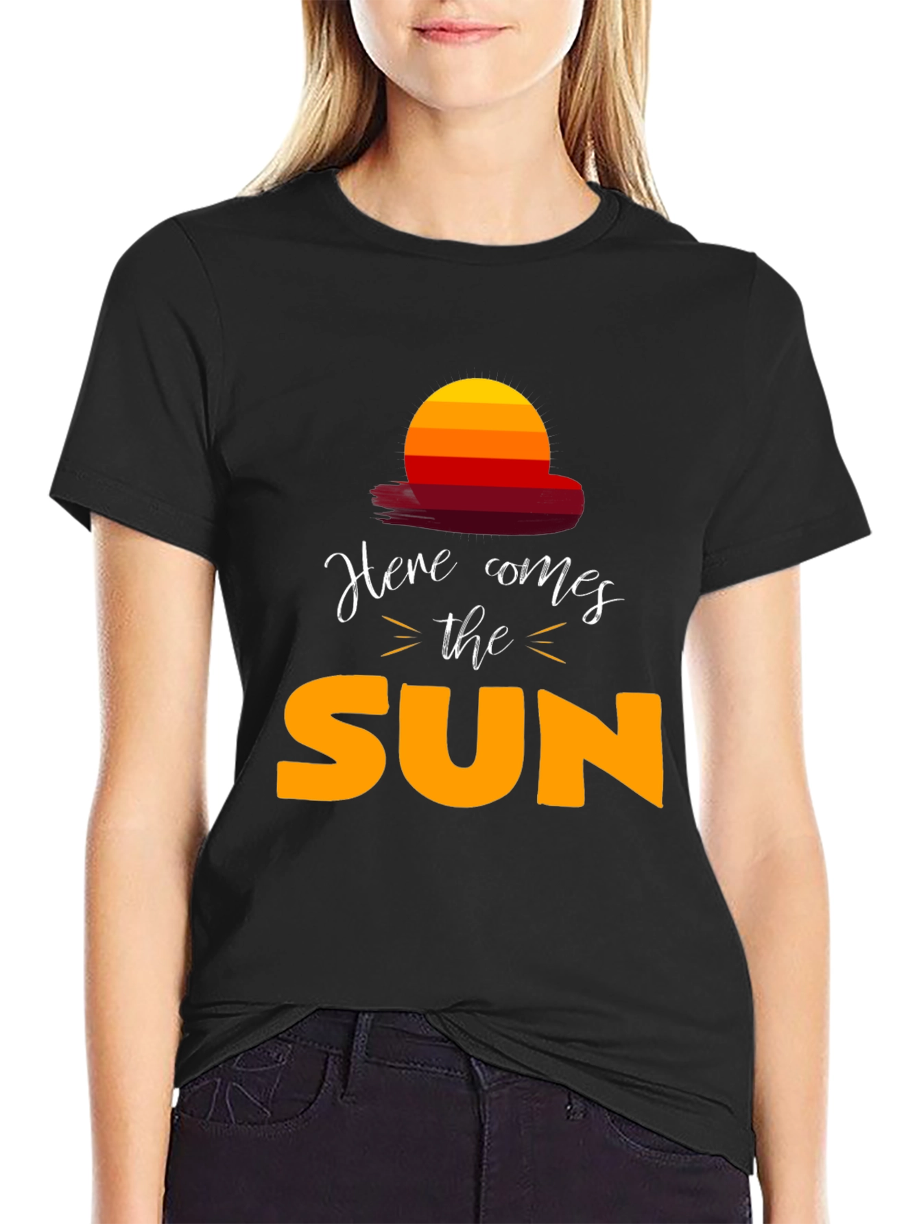Camiseta Negra Here Comes The Sun Unisex