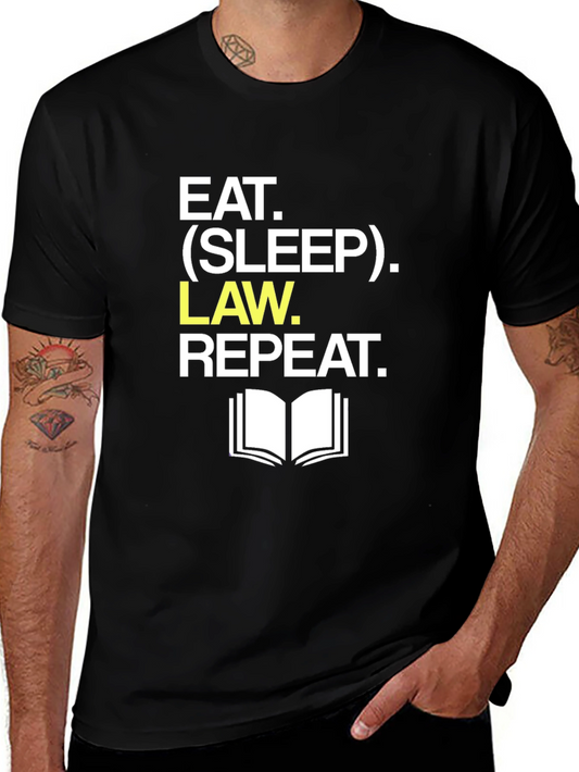Camiseta Negra Eat Sleep Law Repeat para Estudiantes de Derecho