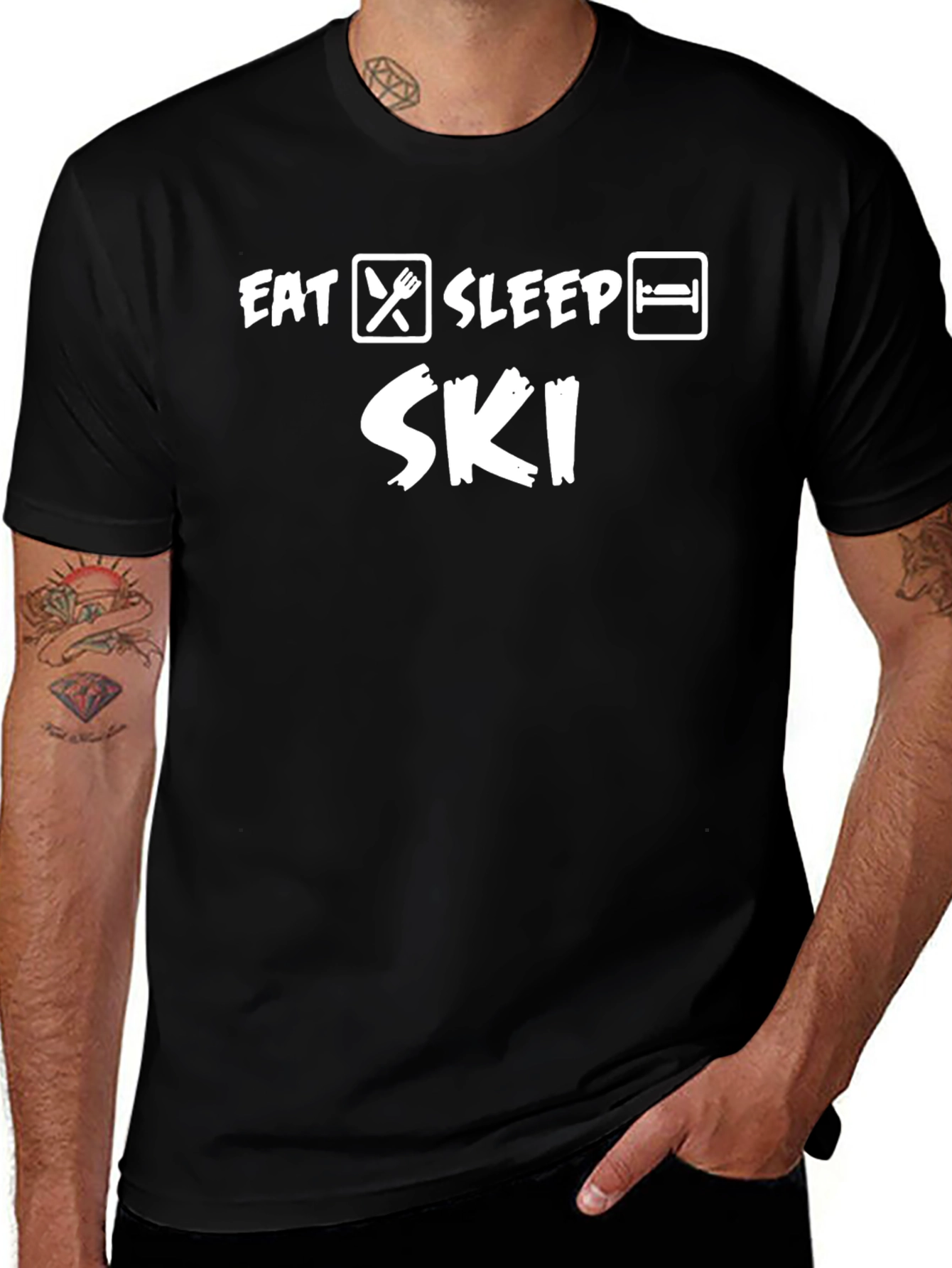 Camiseta Negra Eat Sleep Ski para Amantes del Esquí