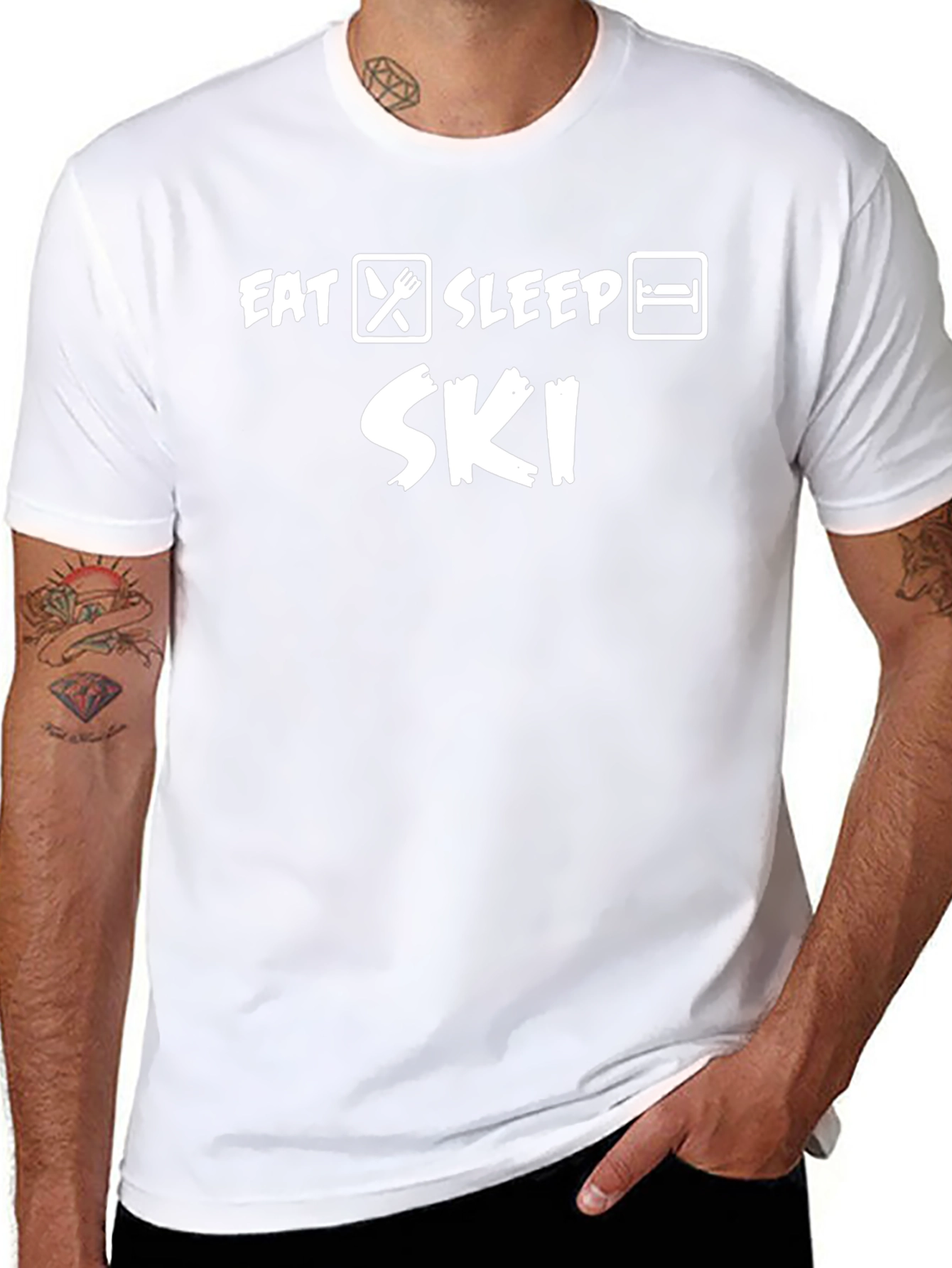 Camiseta Negra Eat Sleep Ski para Amantes del Esquí