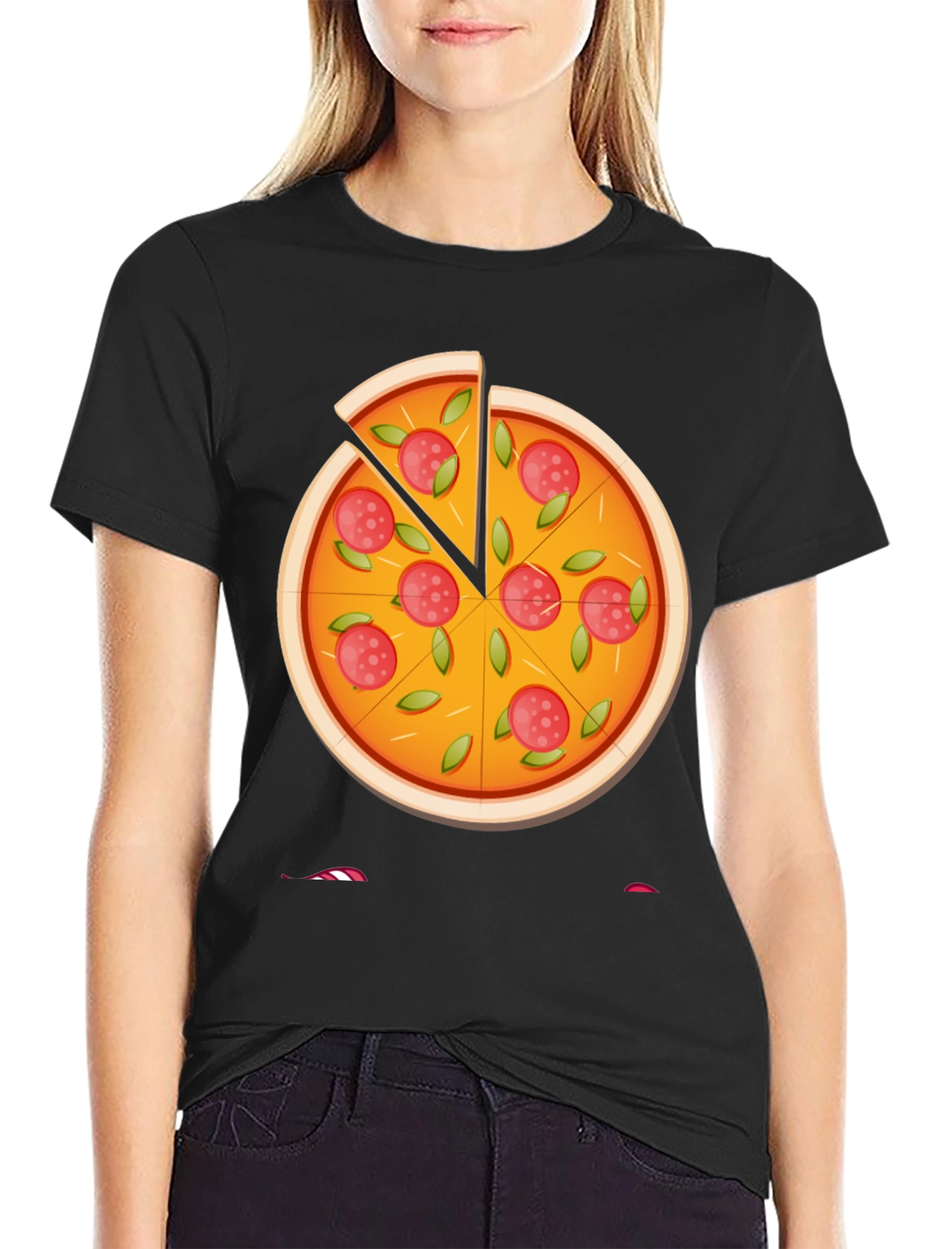 Camiseta Negra con Diseño de Pizza