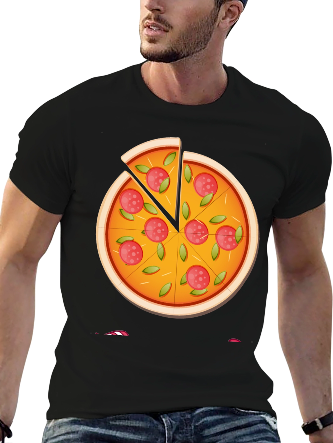 Camiseta Negra con Diseño de Pizza