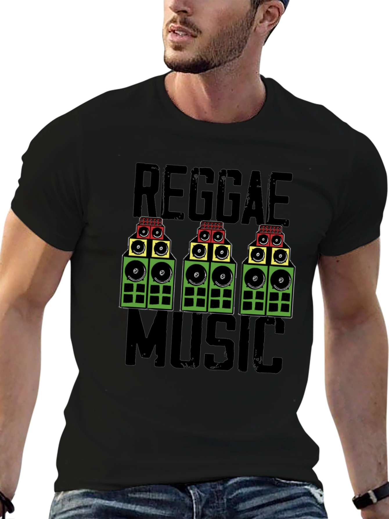 Camiseta Negra Reggae Music - Diseño Original