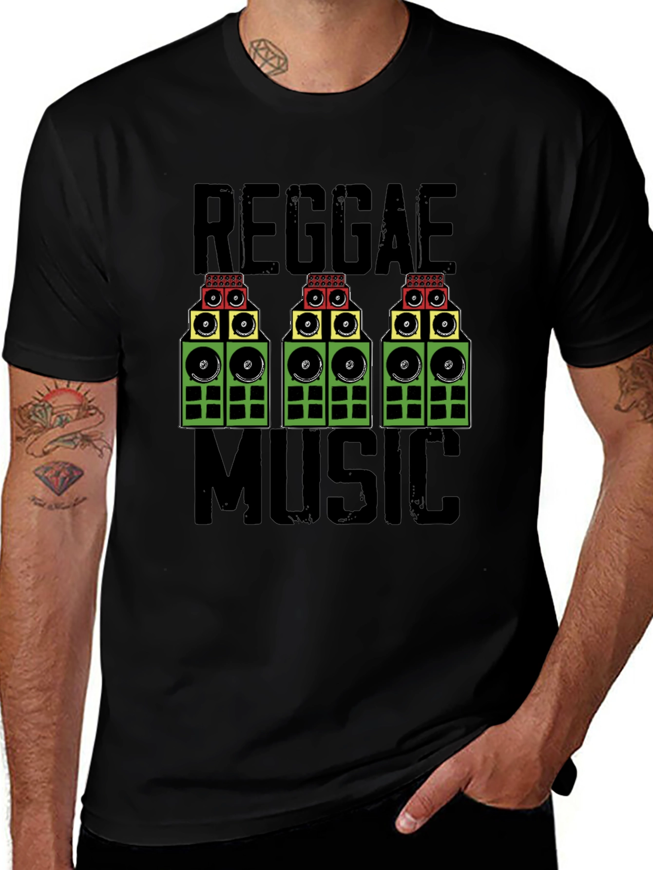 Camiseta Negra Reggae Music - Diseño Original