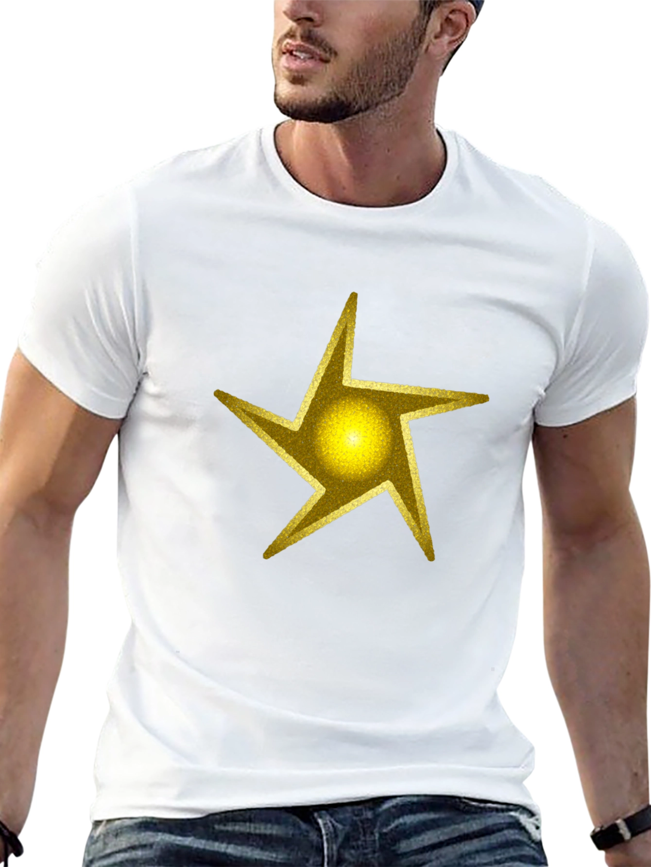 Camiseta Negra Estrella Dorada Hombre Casual