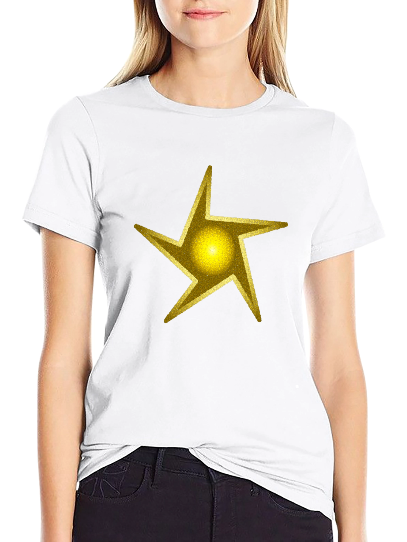 Camiseta Negra Estrella Dorada Hombre Casual