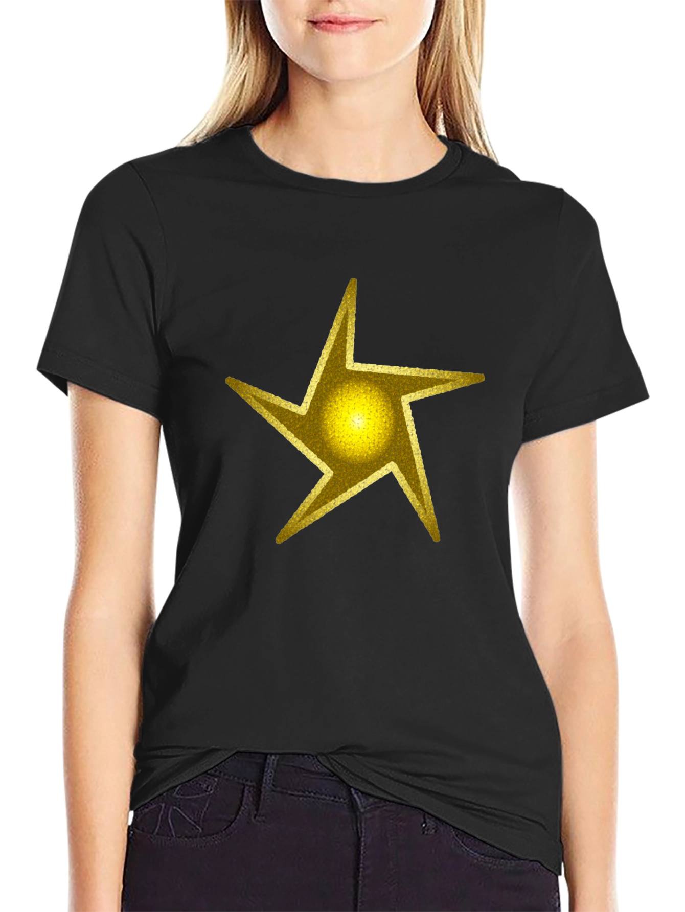 Camiseta Negra Estrella Dorada Hombre Casual