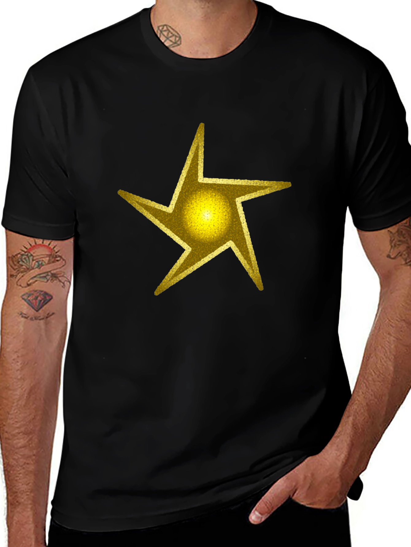 Camiseta Negra Estrella Dorada Hombre Casual