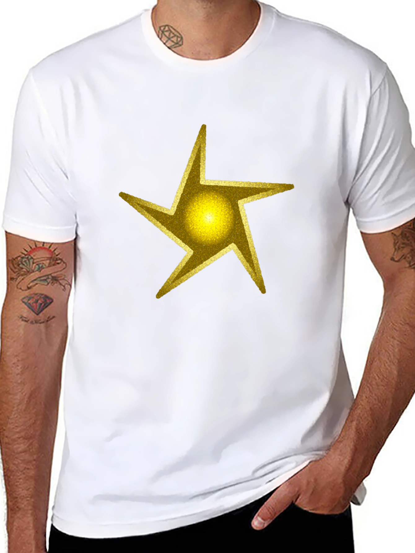 Camiseta Negra Estrella Dorada Hombre Casual
