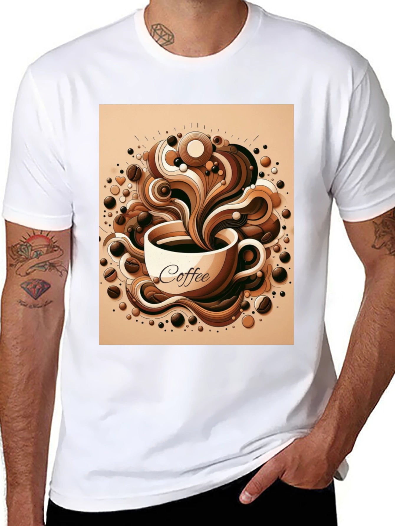 Camiseta Negra con Diseño de Café Artístico