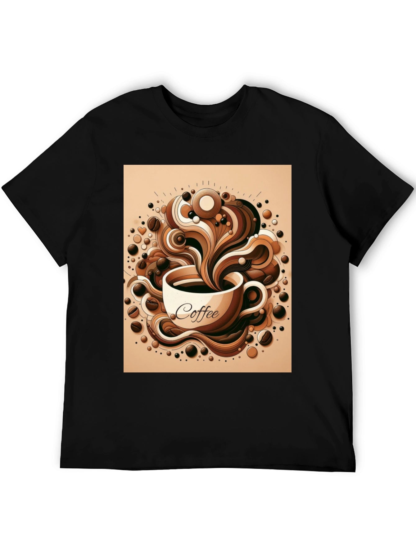 Camiseta Negra con Diseño de Café Artístico