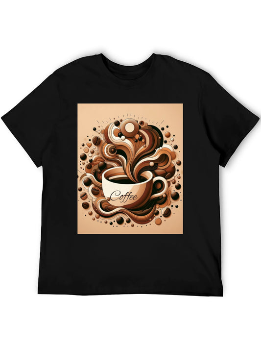 Camiseta Negra con Diseño de Café Artístico