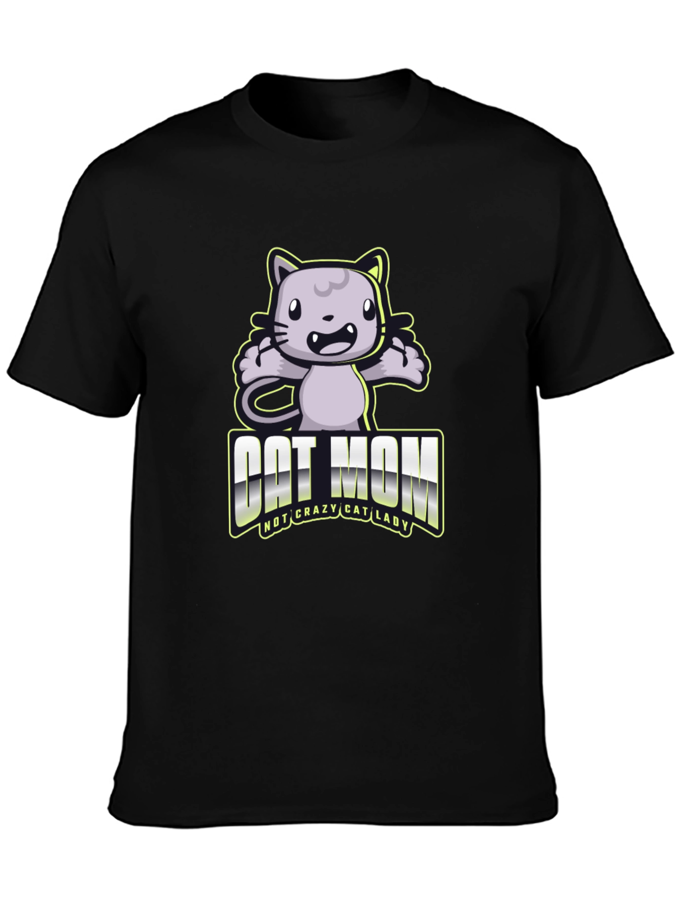 Camiseta Negra Cat Mom Divertida