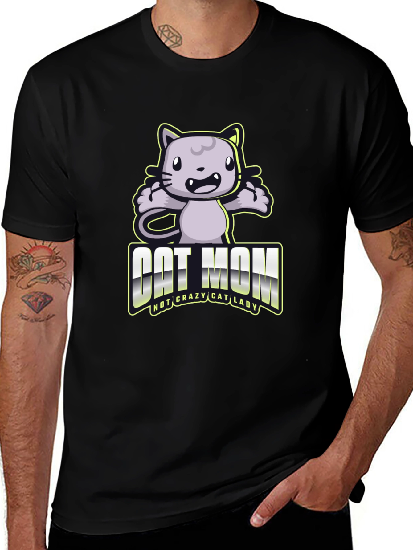 Camiseta Negra Cat Mom Divertida
