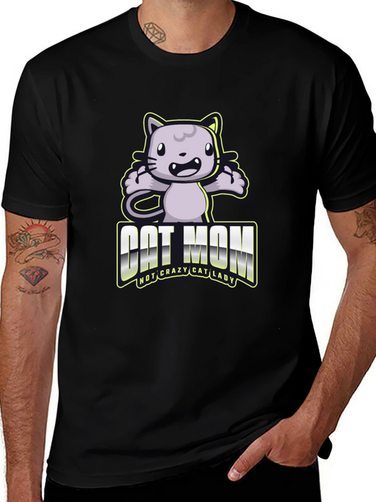 Camiseta Negra Cat Mom Divertida