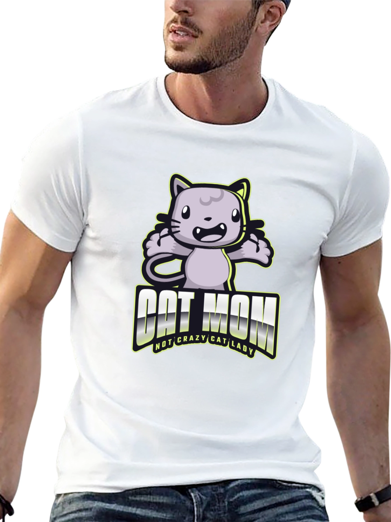 Camiseta Negra Cat Mom Divertida