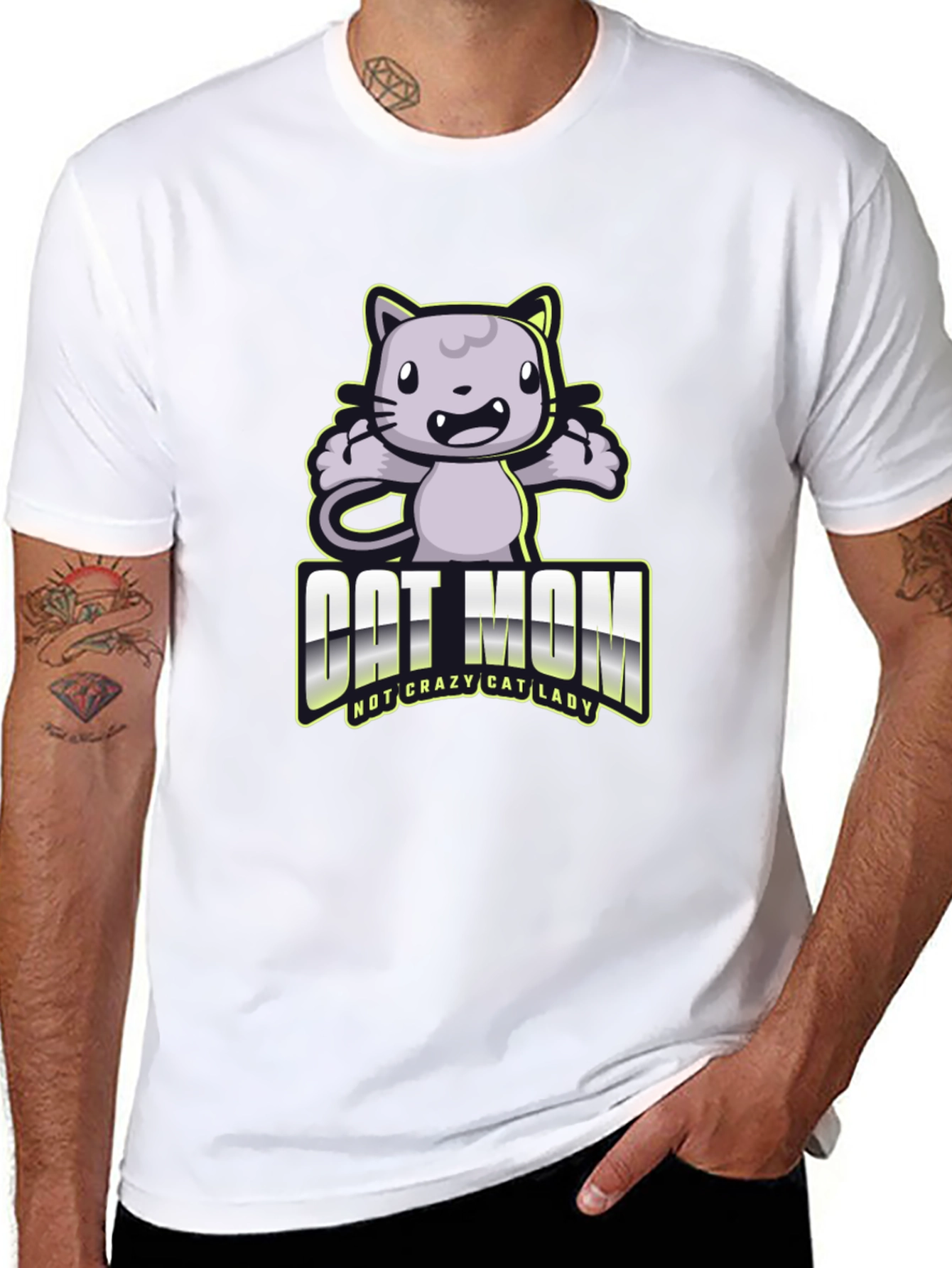 Camiseta Negra Cat Mom Divertida