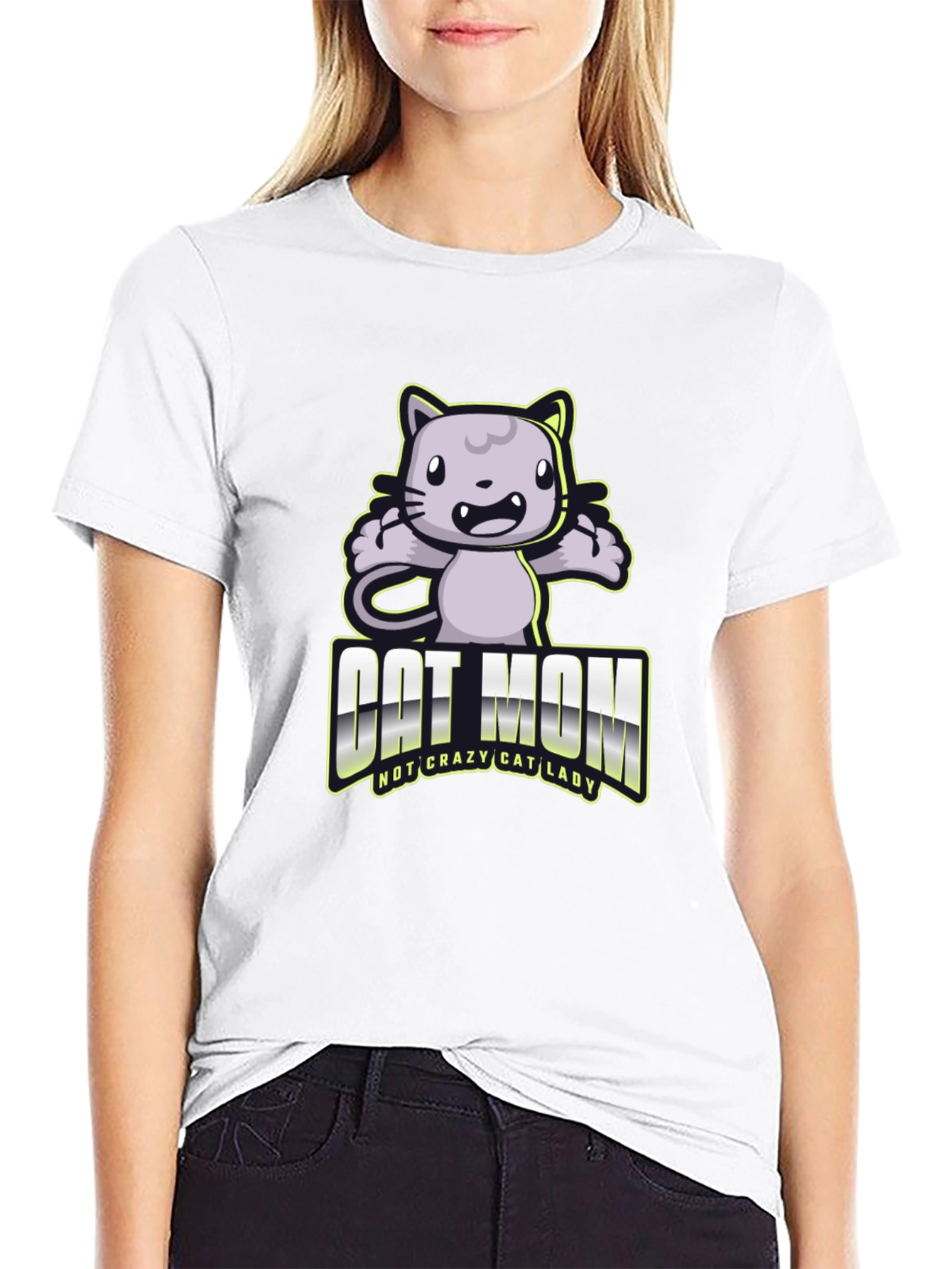 Camiseta Negra Cat Mom Divertida