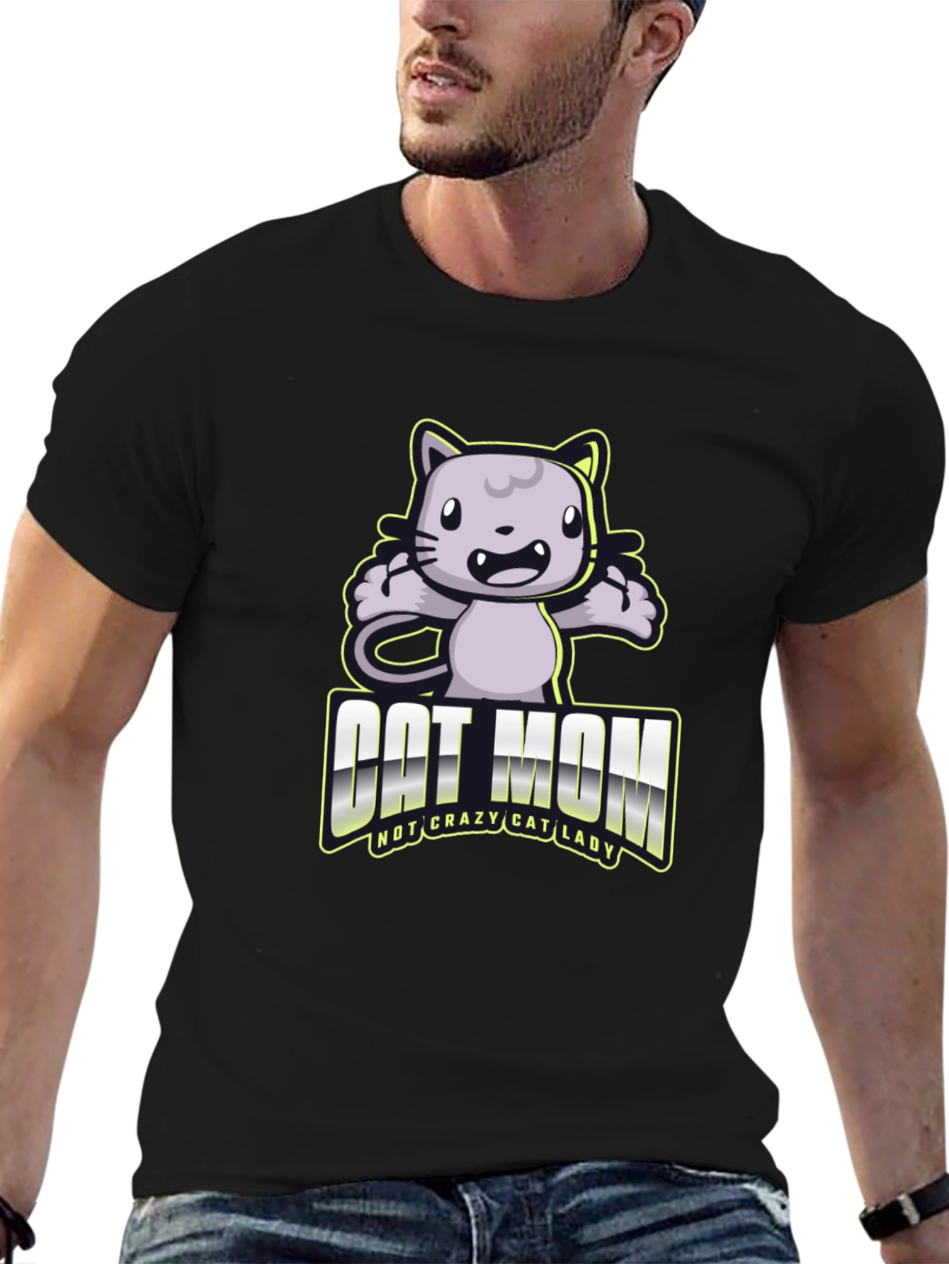 Camiseta Negra Cat Mom Divertida