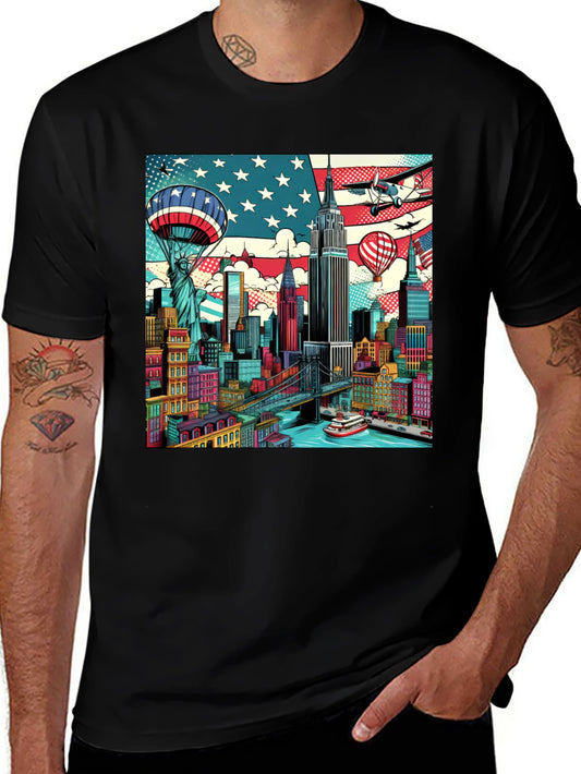 Camiseta Negra con Diseño Urbano Estadounidense