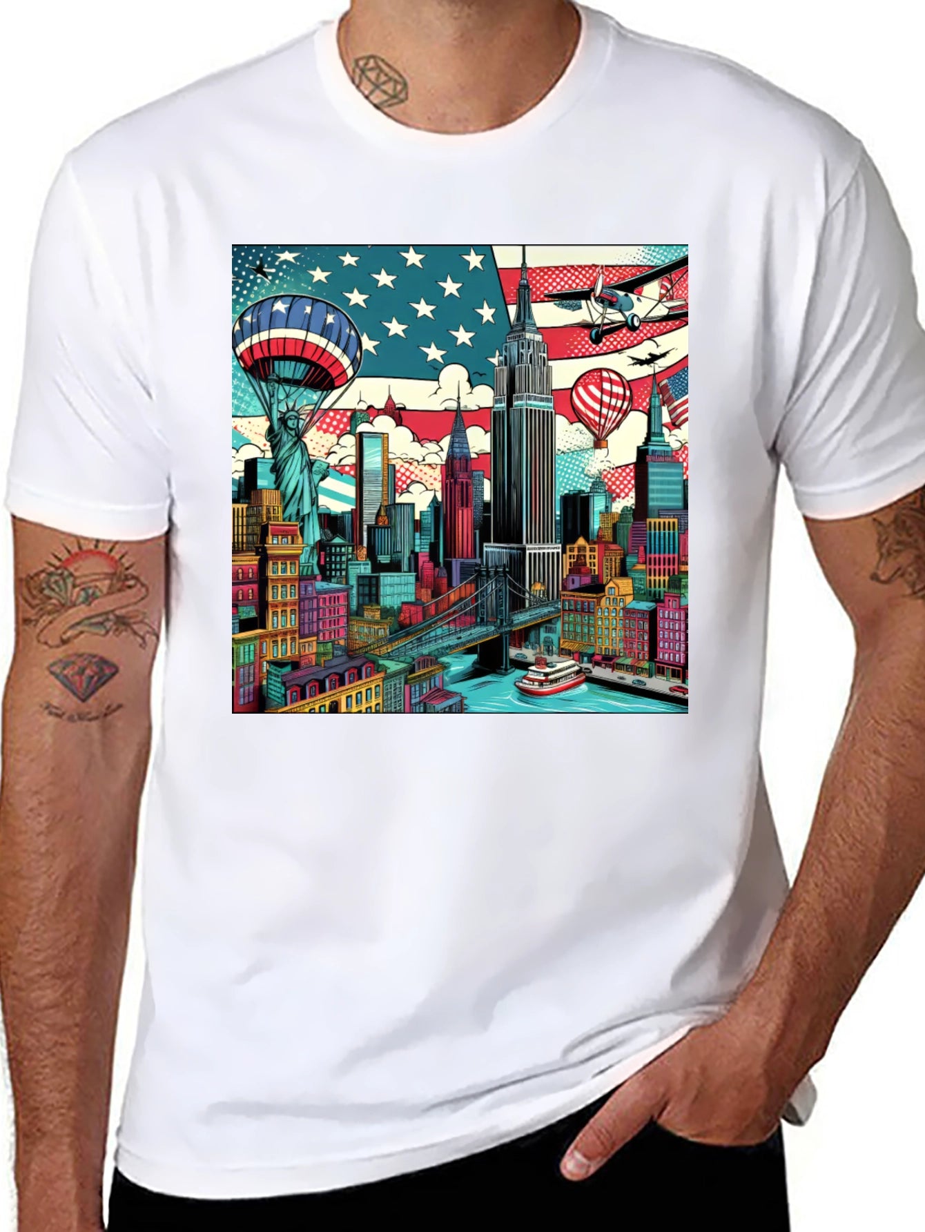 Camiseta Negra con Diseño Urbano Estadounidense