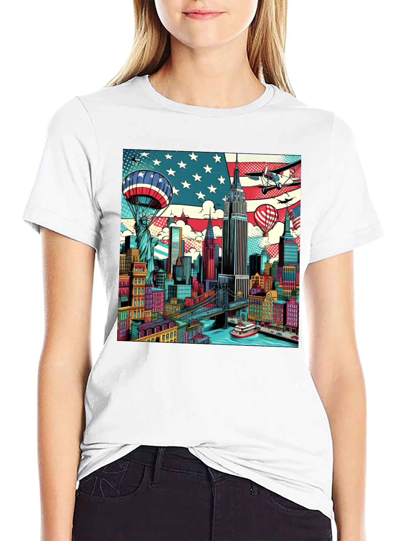 Camiseta Negra con Diseño Urbano Estadounidense