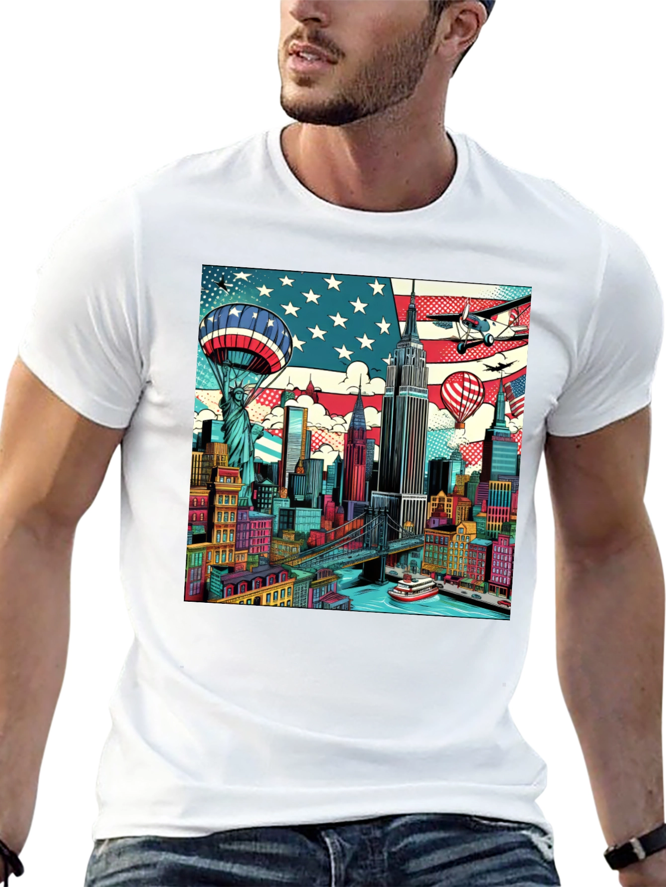 Camiseta Negra con Diseño Urbano Estadounidense
